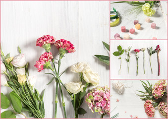 The florist desktop with working tools