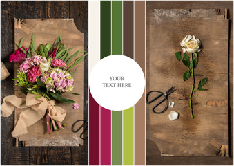 The florist desktop with working tools