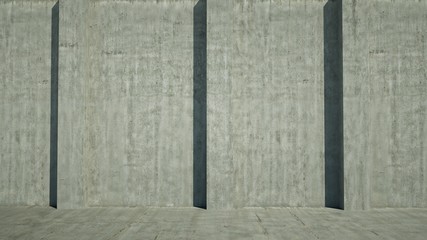 Concrete wall with exposed vertical elements, 3d render