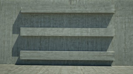 Concrete wall with exposed horizontal elements, 3d render