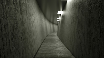 Narrow concrete corridor, 3d render