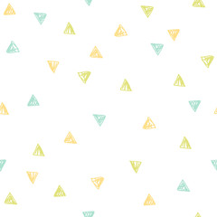 Cute triangles repeated background. Vector hand drawn seamless pattern