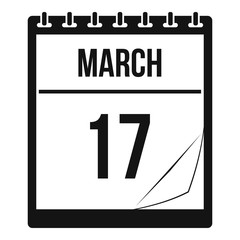Calendar with date of March 17 icon, simple style