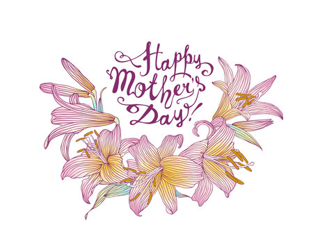 Happy Mother's Day! Vector card with lily flowers
