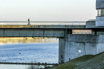 Obraz premium Vienna, river Danube, bridge, walker, Austria, Lower Austria, Vi