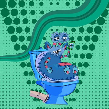 Funny Monster Sitting On The Toilet Green Pop Art