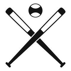 Crossed baseball bats and ball icon, simple style