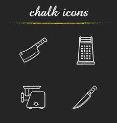 Kitchen equipment chalk icons set