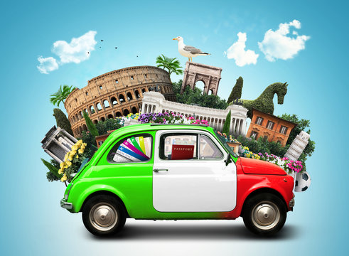 Fototapeta Italy, attractions Italy and retro italian car