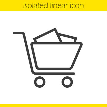 Shopping cart with boxes linear icon