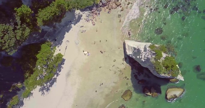Aerial of Te Whanganui-A-Hei (Cathedral Cove) Marine Reserve in Coromandel Peninsula North Island, New Zealand.