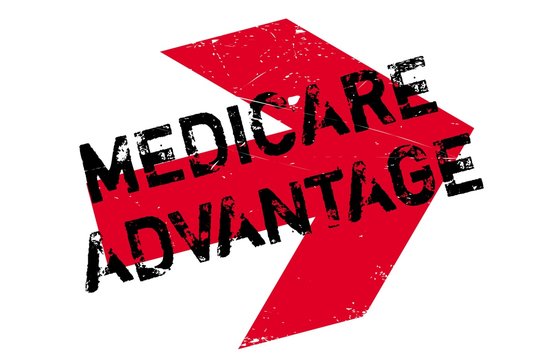 Medicare Advantage rubber stamp. Grunge design with dust scratches. Effects can be easily removed for a clean, crisp look. Color is easily changed.