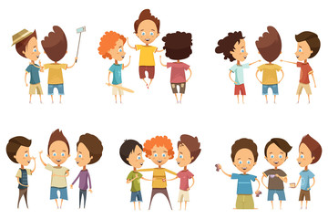 Groups Of Boys Cartoon Style Set