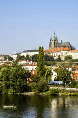 Fototapeta na wymiar Prague, hill Hradschin with Veits Cathedral, river Moldova, Czec