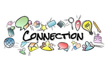 Connection title isolated on a background and surounded by multimedia icons - Internet concept