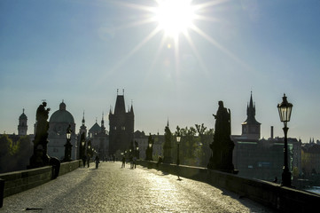 Fototapeta premium Prague, Carls Bridge, silhouette, Czech Republic