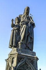 Fototapeta na wymiar Prague, statue on Carls Bridge, Czech Republic