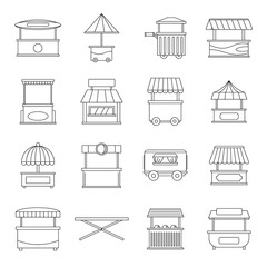 Street food truck icons set, outline style