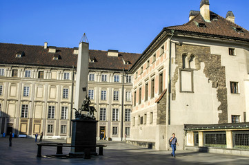 Prague, square in front of Veits Cathedral, hill Hradschin, Czec