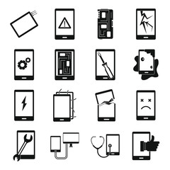 Device repair symbols icons set, simple style