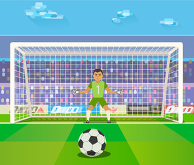 Soccer. Goalkeeper, vector illustration of a goalkeeper prepares to take a penalty