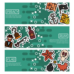 Set of Horizontal Banners about piracy