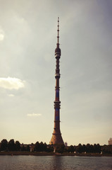 Russia. Moscow. View of the Ostankino television tower in Moscow.
