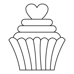 Cupcake with heart icon, outline style