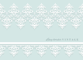 Lace decorative border set on pastel blue. Bridal shower and wedding design.