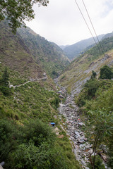 DHARAMSALA, INDIA: Dry riverbed in the Himalayas. Western Himalayas, Himachal Pradesh, district of Kangra.