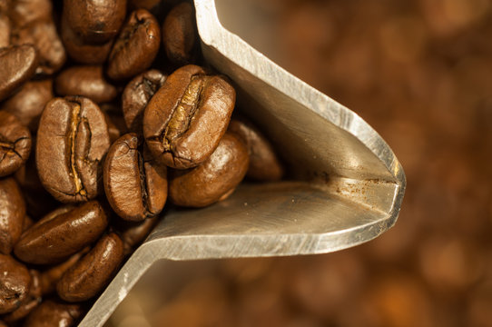 Coffe beans in a Moka Pot, Close-up