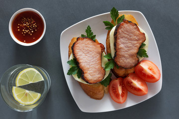 Open sandwiches with ham and tomatoes