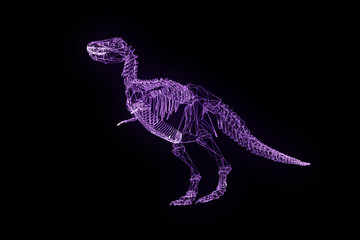 Dinosaur TRex Skeleton in Hologram Wireframe Style. Nice 3D Rendering   © bombastic80