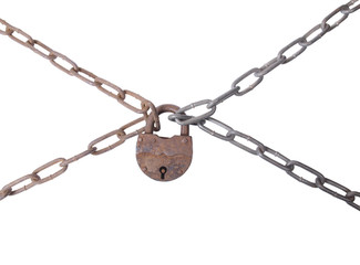 Fototapeta na wymiar Metal chain and lock on white background