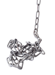 Metal chain and lock on white background