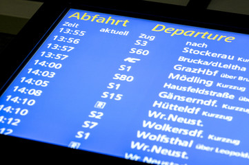 Schedule Board at Vienna South railway station, Austria, Vienna,