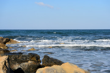The waves of the Mediterranean Sea off the coast of Cyprus