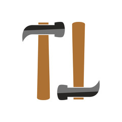 Carpenter hammer in trendy flat style.