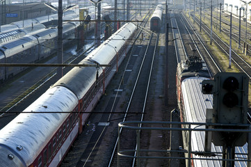 Vienna, West railway station, railway with trains, Austria, traf