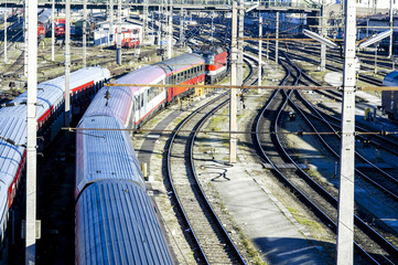 Vienna, West railway station, railway with trains, Austria, traf