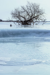 Buguldeika River at the confluence of Lake Baikal in winter