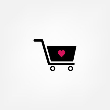 Shopping cart icon - black vector illustration with shadow