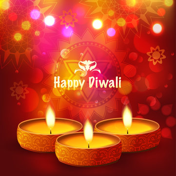 Beautiful greeting card for Hindu community festival Diwali / Happy Diwali - traditional Indian festival colorful background with lamp.