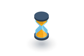 timer, sand hourglass, glass clock isometric flat icon. 3d vector colorful illustration. Pictogram isolated on white background