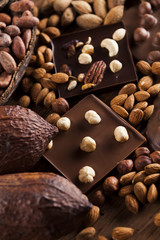 Bars Chocolate , candy sweet, dessert food on wooden background
