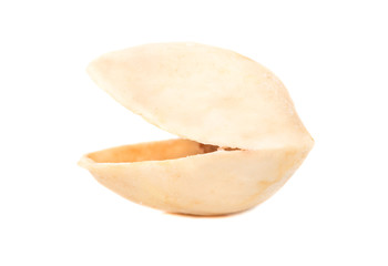 Empty shell of pistachio nuts on a white background