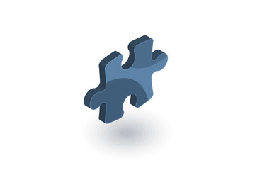 puzzle part, jigsaw piece, solution isometric flat icon. 3d vector colorful illustration. Pictogram isolated on white background
