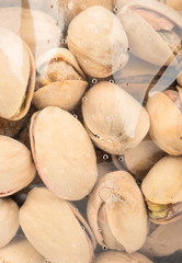 Roasted pistachio nuts in package close up