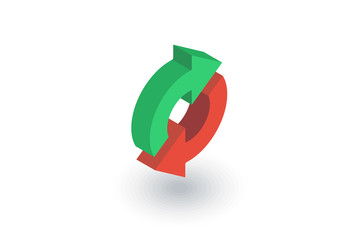 Refresh Arrows, sync, exchange isometric flat icon. 3d vector colorful illustration. Pictogram isolated on white background
