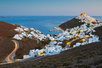 View of Chora and the old port of Astypalea island.